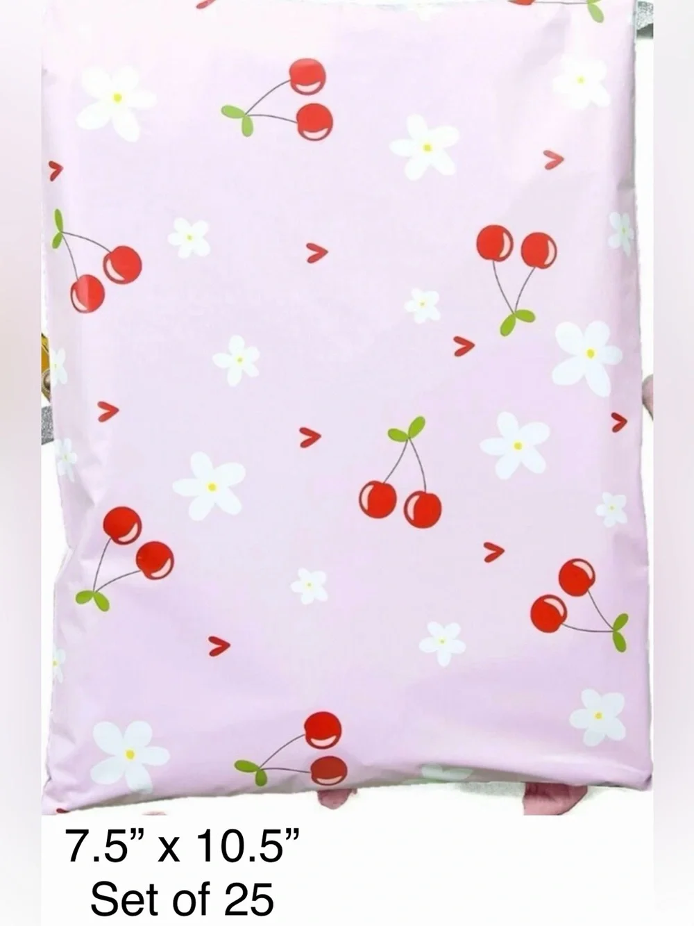 Floral & Cherry Patterned Poly Mailers: Set of 45 Bags. 10x13” & 7.5x10.5” sizes